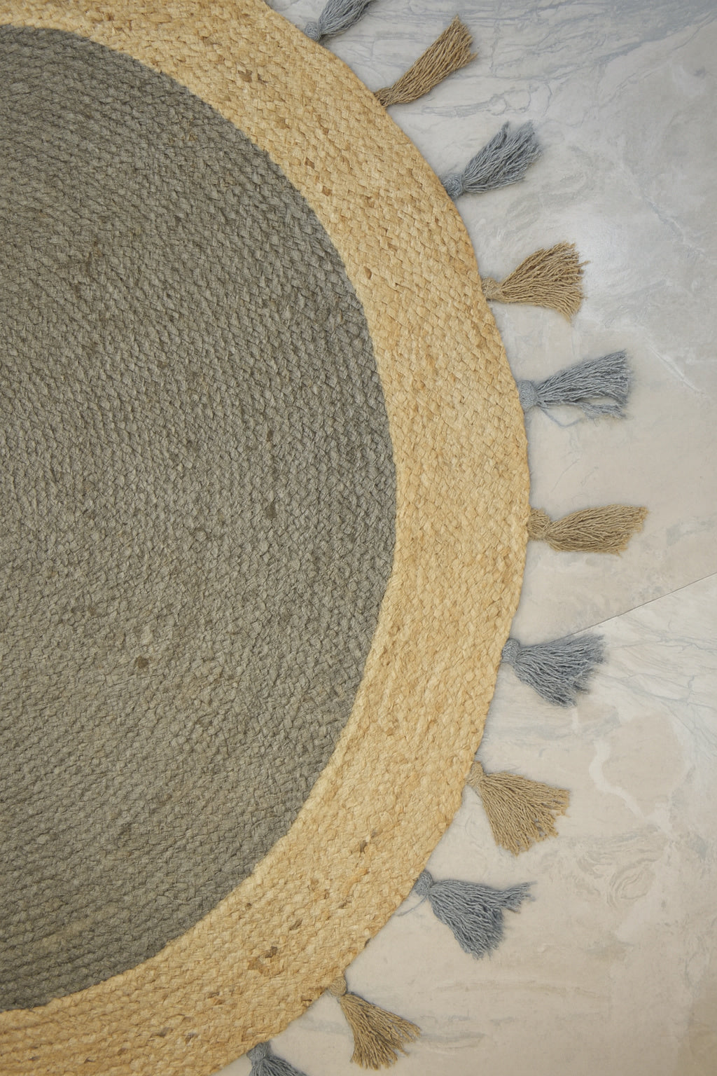Ripaz Vogue - Tapis rond en jute tressé à la main aspect rustique beige avec bordure jaune 