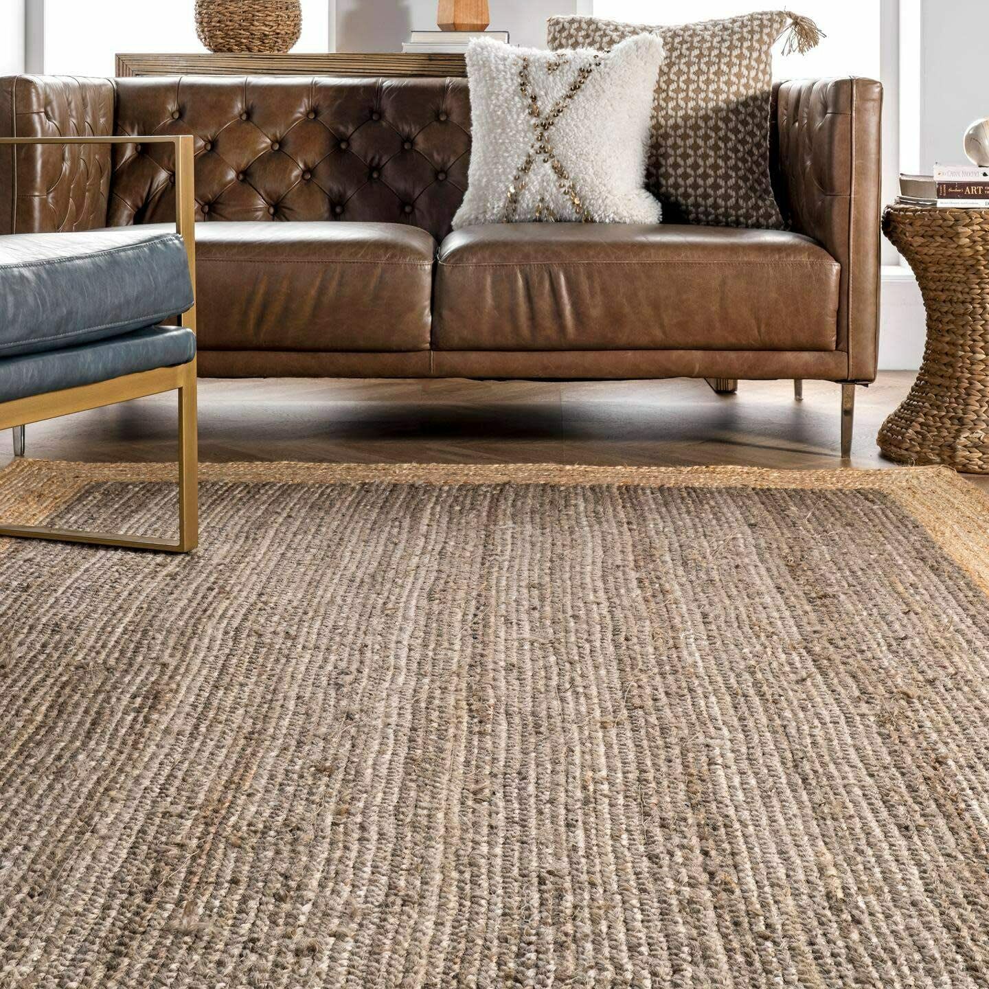 Rectangle Natural Jute Rug Handmade Boho Area Carpet