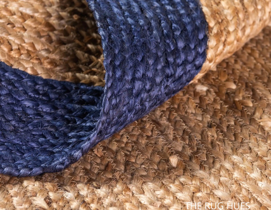 Ripaz Vogue - Runder Teppich aus Jute, Schwarz mit beigem Rand, handgefertigt 