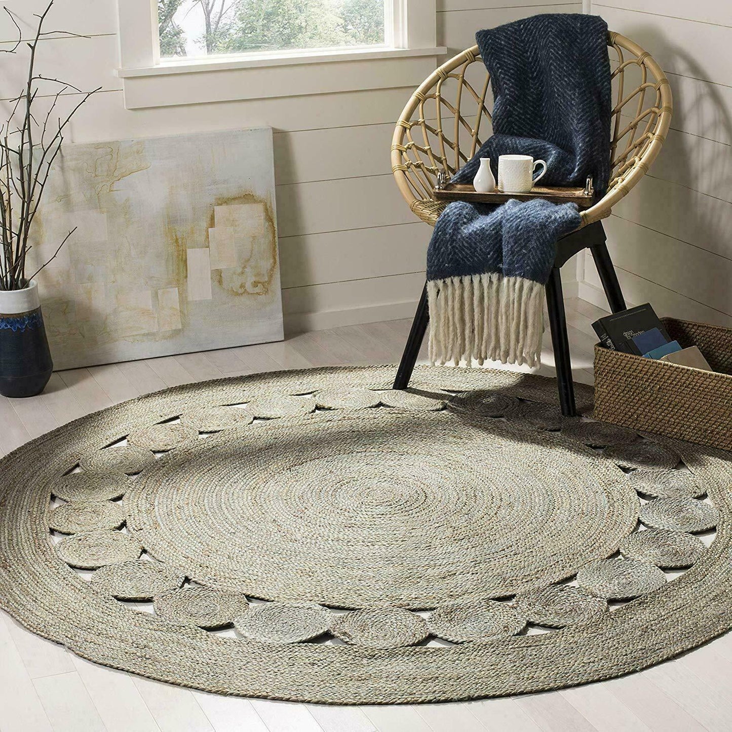 Jute Rug Natural Woven Bohemian Home Eco-Friendly Handmade Round Area Rug