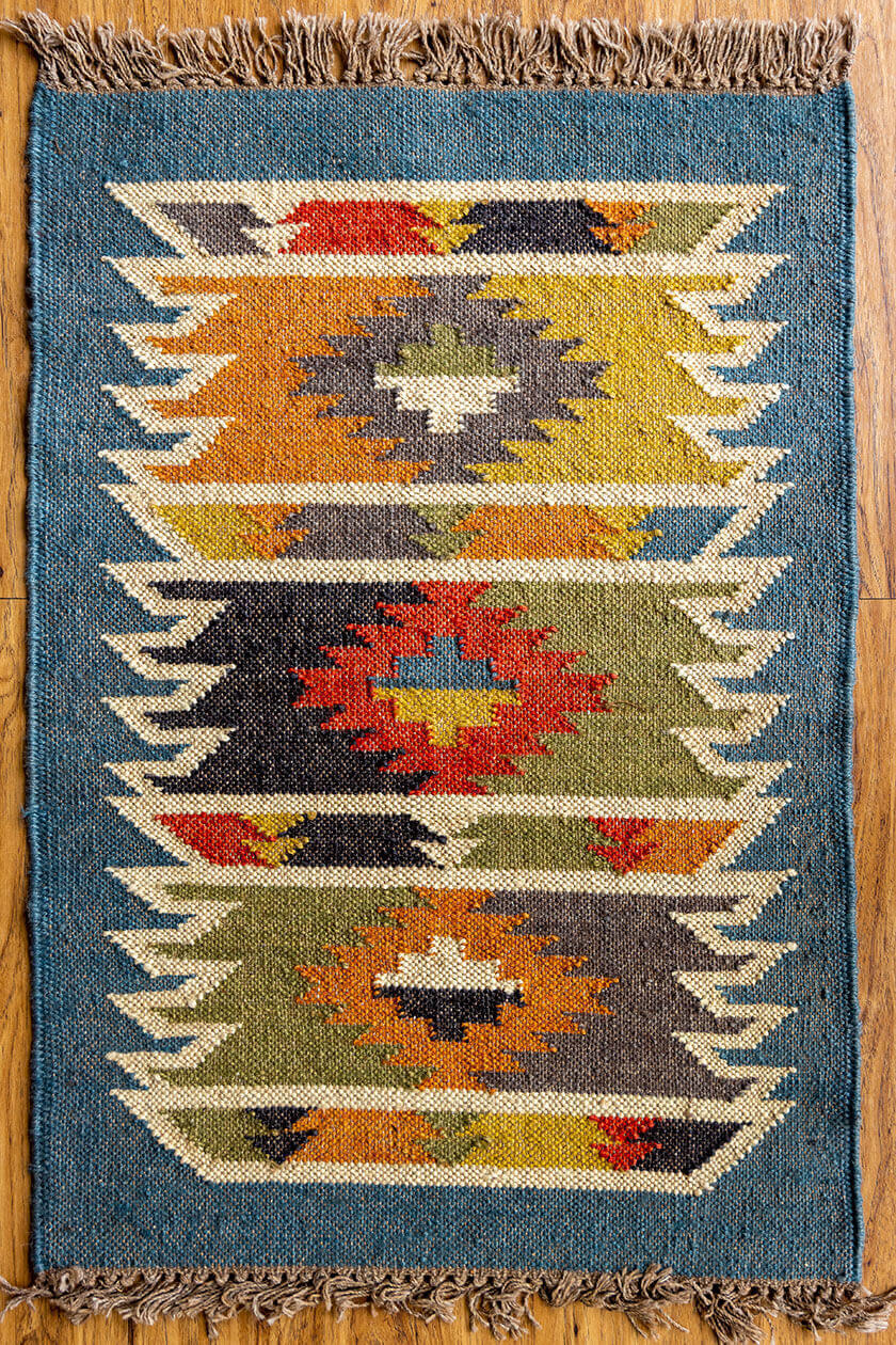 Ripaz Vogue Jute-Teppich, rechteckig, handgeflochten, modernes Design, für Wohnzimmer, Blau und Beige 