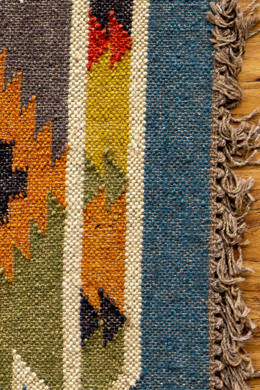 Wool Jute Rug Kilim Traditional Rustic Look Dhurrie Living Room Bedroom Carpet (KLM-40)