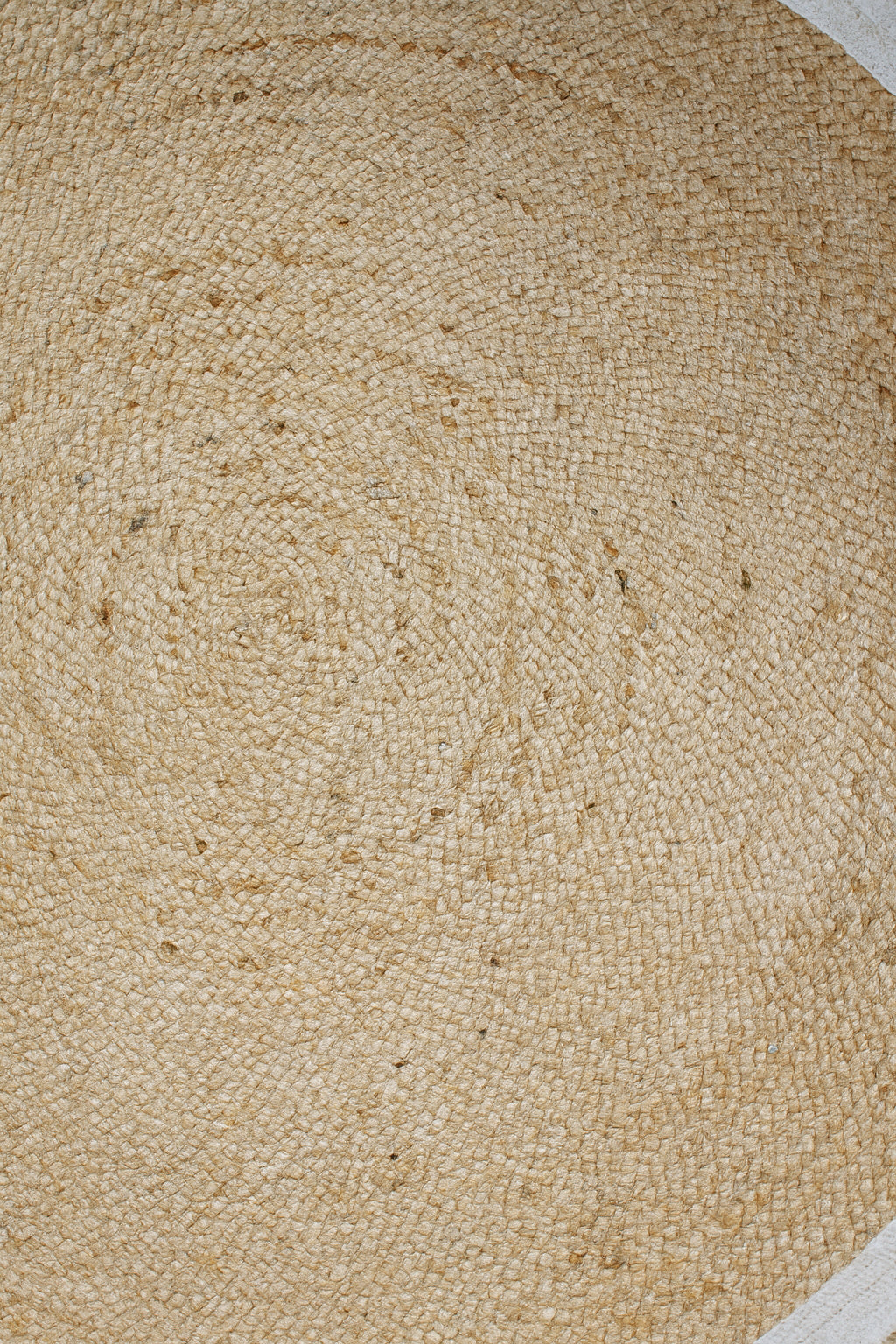 Ripaz Vogue - Tapis rond en jute tressé à la main - Paillasson de ferme en jute beige avec bordure en ligne blanche 
