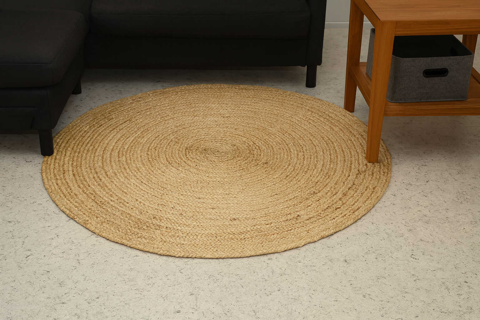Ripaz Vogue - Tapis rond en jute tressé à la main aspect rustique beige avec bordure jaune 