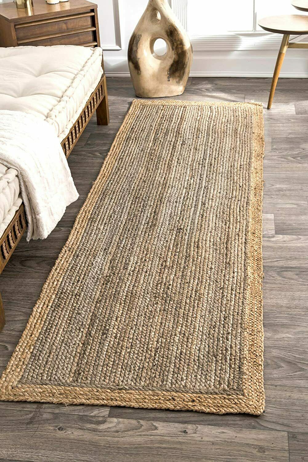Rectangle Natural Jute Rug Handmade Boho Area Carpet