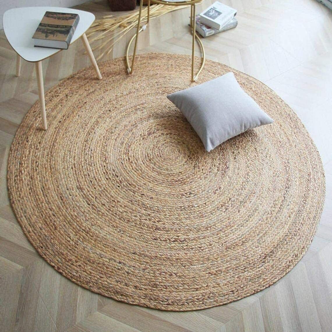 Round Natural Jute Rug – Handcrafted Boho Living Room Area Rug