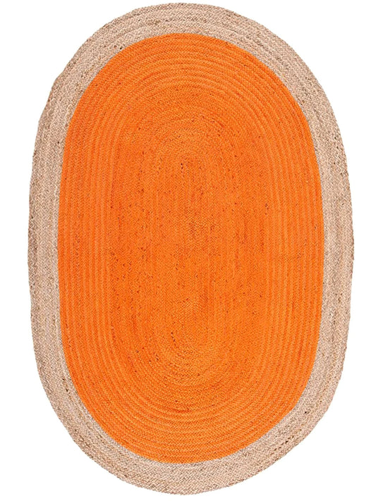Natural Jute Rug Handwoven Floor Mat Oval Handmade Boho Area Carpet