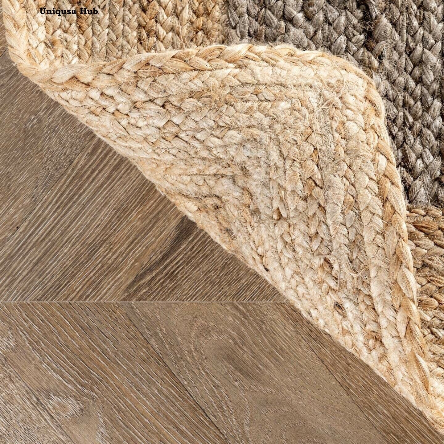 Rectangle Natural Jute Rug Handmade Boho Area Carpet