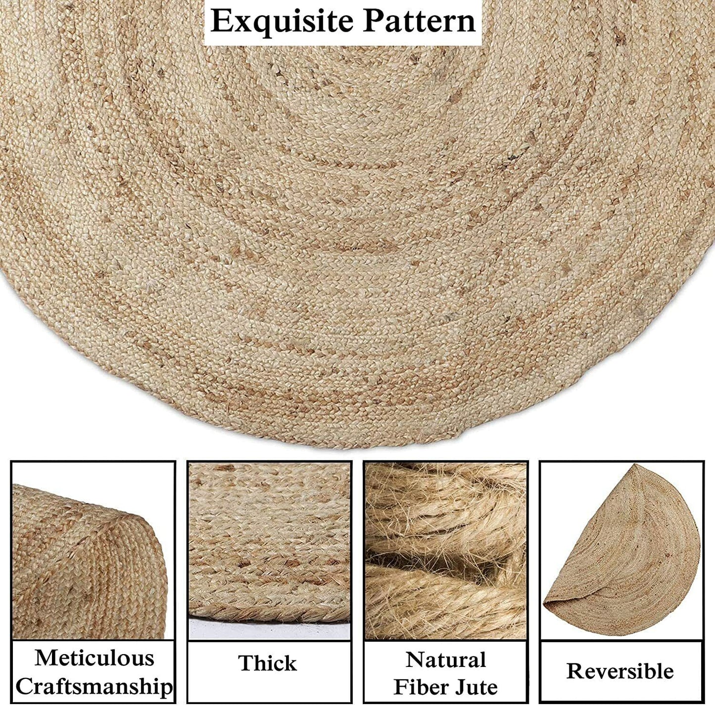Round Natural Jute Rug – Handcrafted Boho Living Room Area Rug