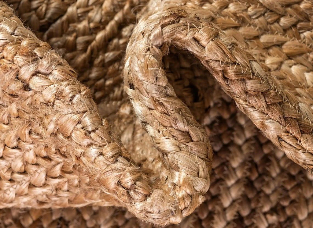 Ripaz Vogue - Tapis rond en jute tressé à la main aspect rustique beige avec bordure bleue 