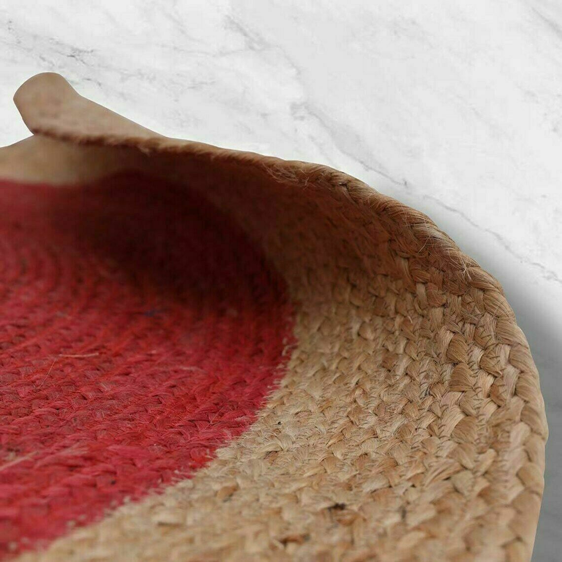 Ripaz Vogue - Tapis rond en jute tressé à la main, aspect rustique, rouge avec bordure beige 