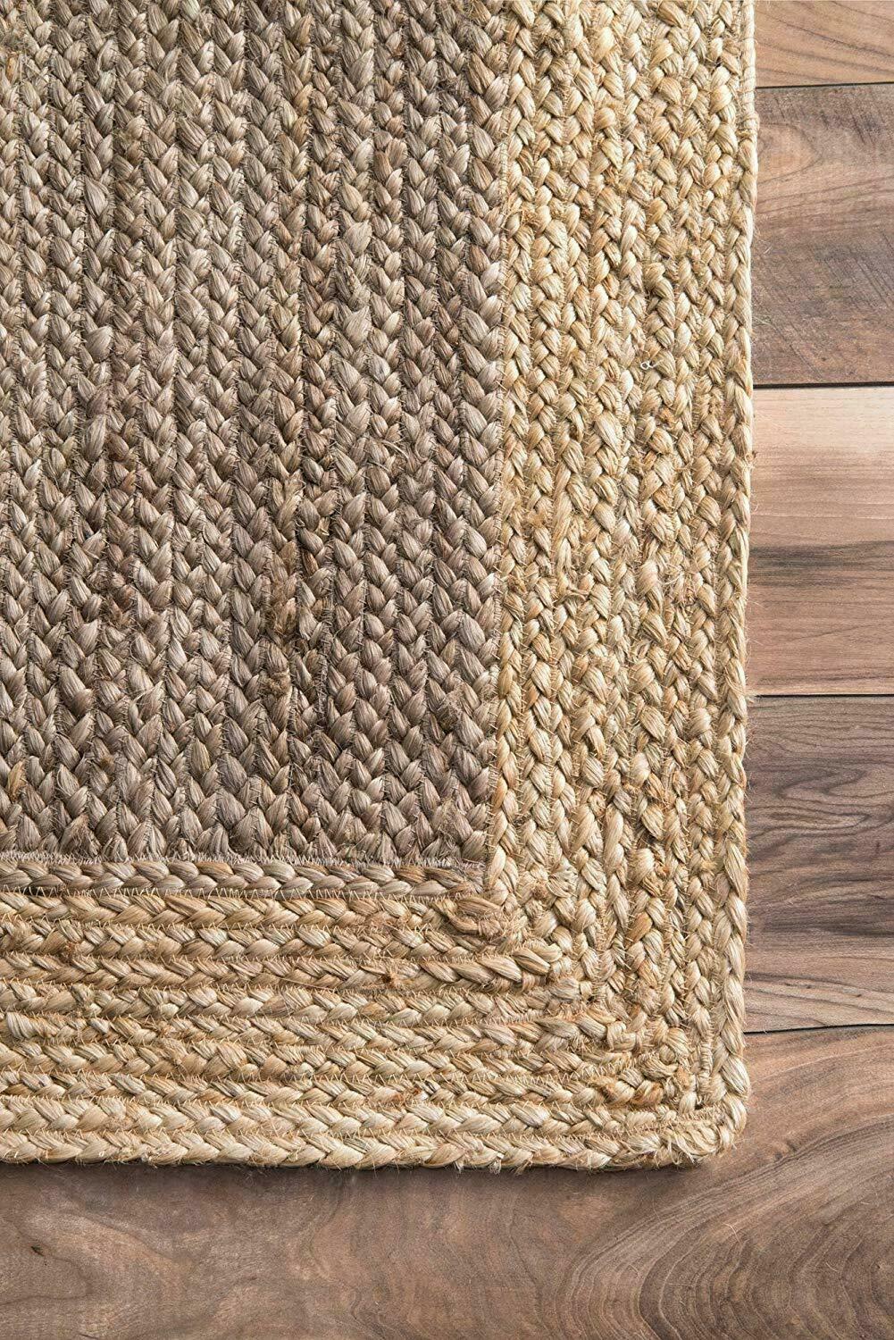 Rectangle Natural Jute Rug Handmade Boho Area Carpet