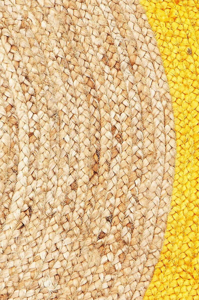 Ripaz Vogue - Tapis rond en jute tressé à la main aspect rustique beige avec bordure jaune 