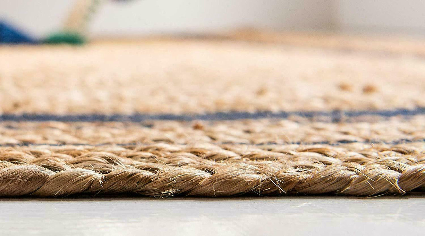 Natural Jute Rug Rectangle Beige With Black Hand Braided Farmhouse Jute Area Rug Eco Friendly Carpet