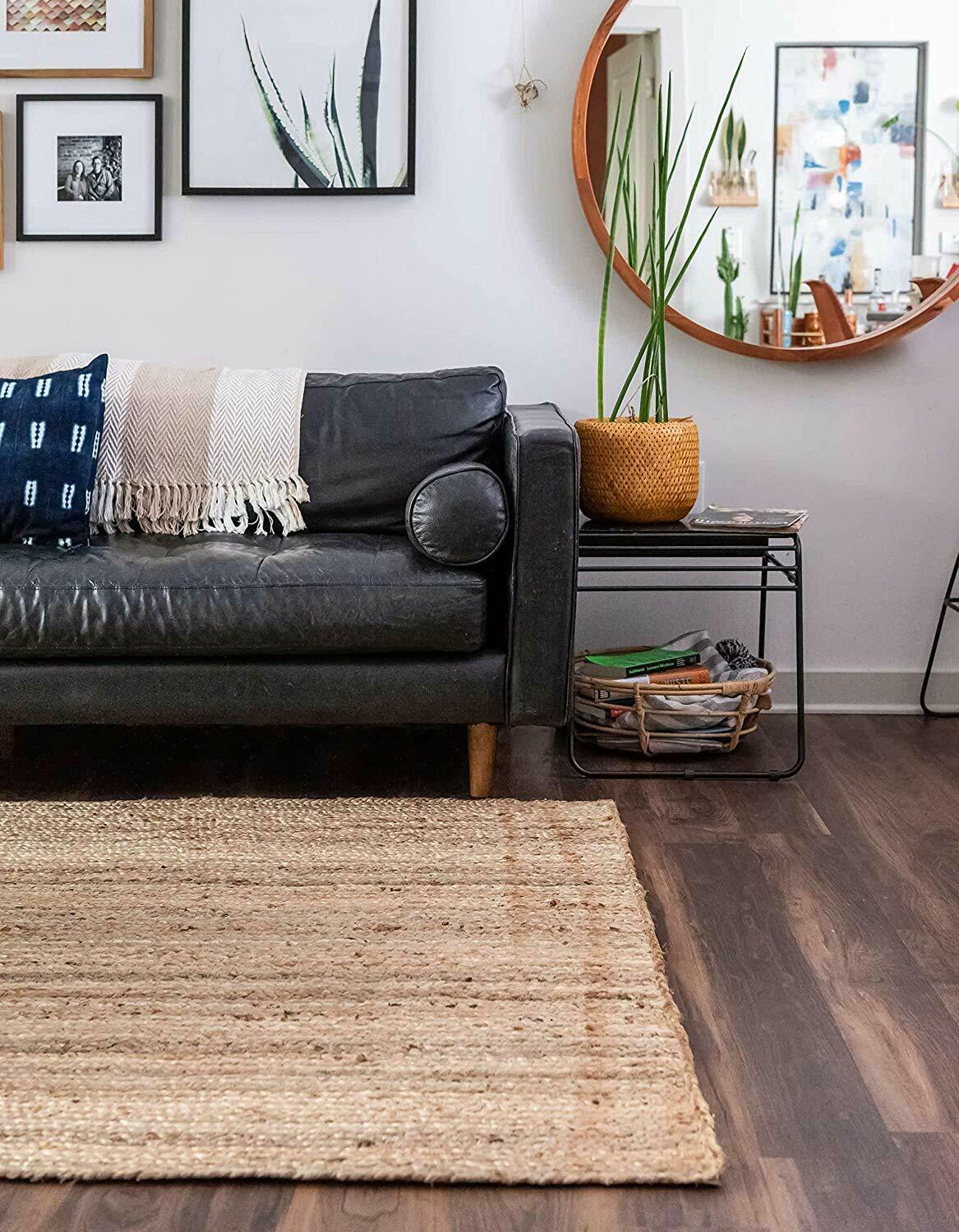 Jute-Teppich, rechteckig, handgeflochten, Bauernhaus-Jute-Teppich für Wohnzimmer, Flur, Schlafzimmer 