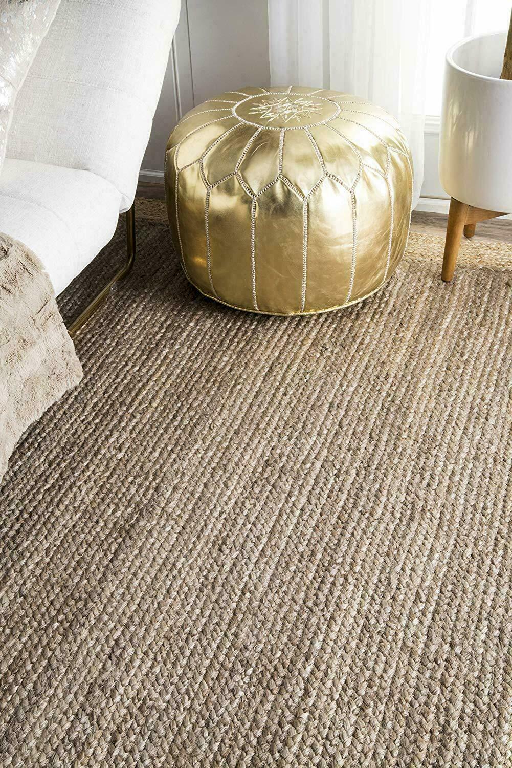 Rectangle Natural Jute Rug Handmade Boho Area Carpet