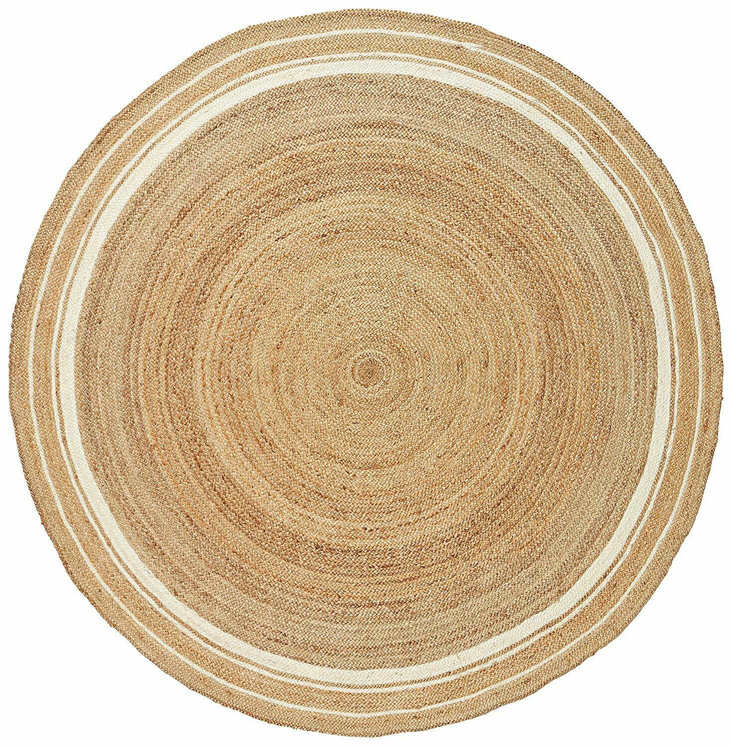 Ripaz Vogue - Tapis rond en jute tressé naturel couleur coton beige et blanc 