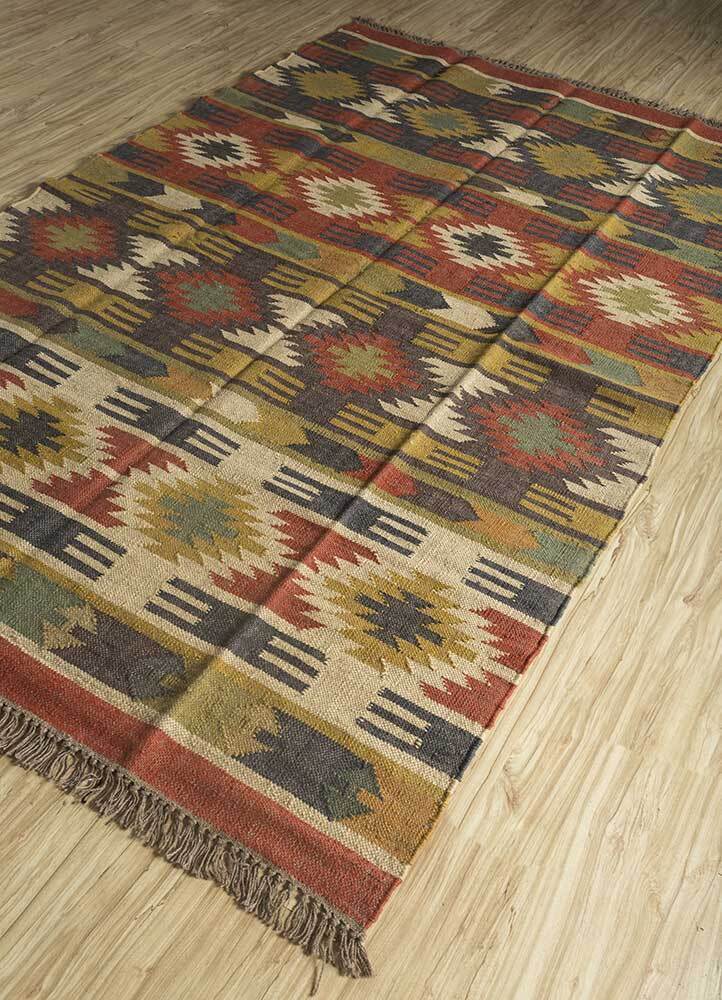 Wool Jute Rug Kilim Traditional Rustic Look Dhurrie Living Room Bedroom Carpet (KLM-20)