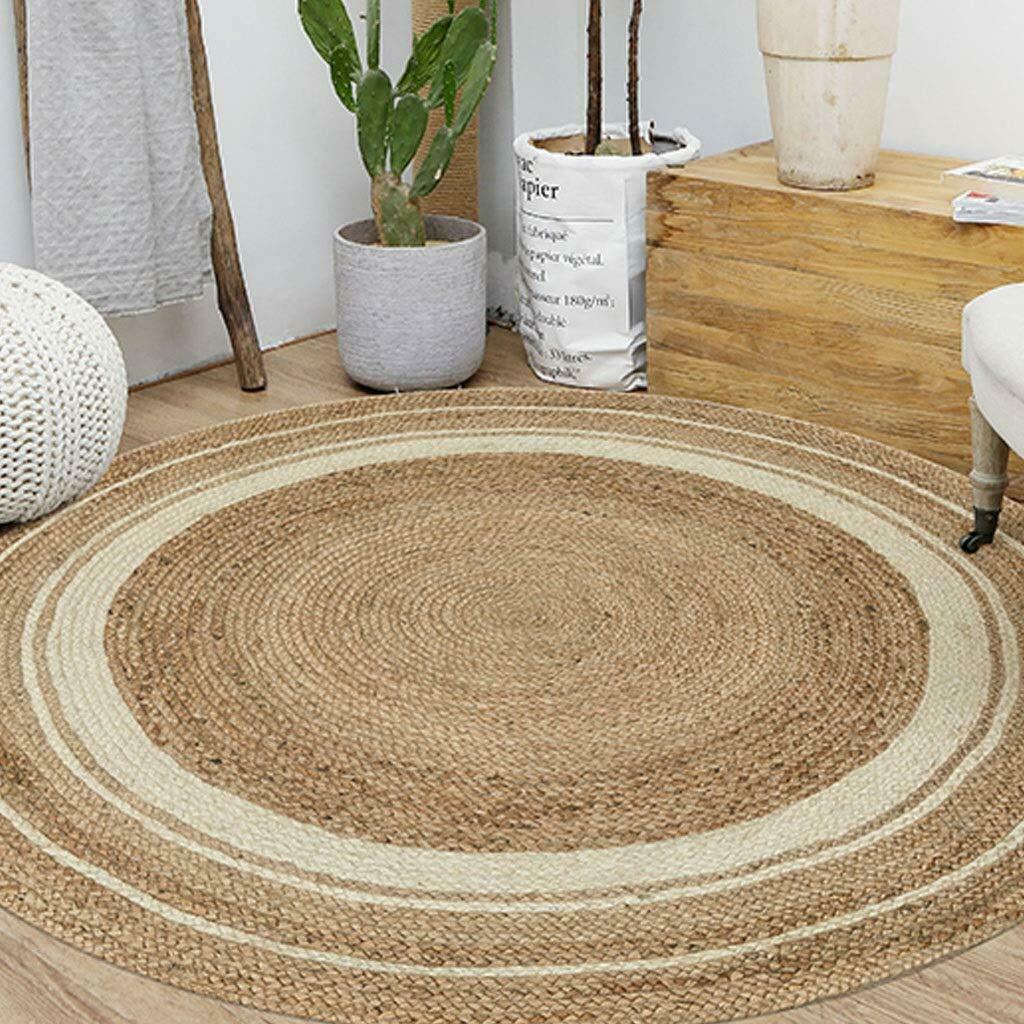 Ripaz Vogue - Tapis rond en jute tressé naturel couleur coton beige et blanc 