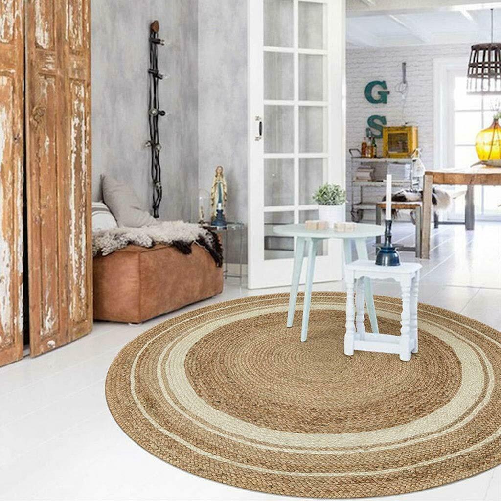 Ripaz Vogue - Tapis rond en jute tressé naturel couleur coton beige et blanc 