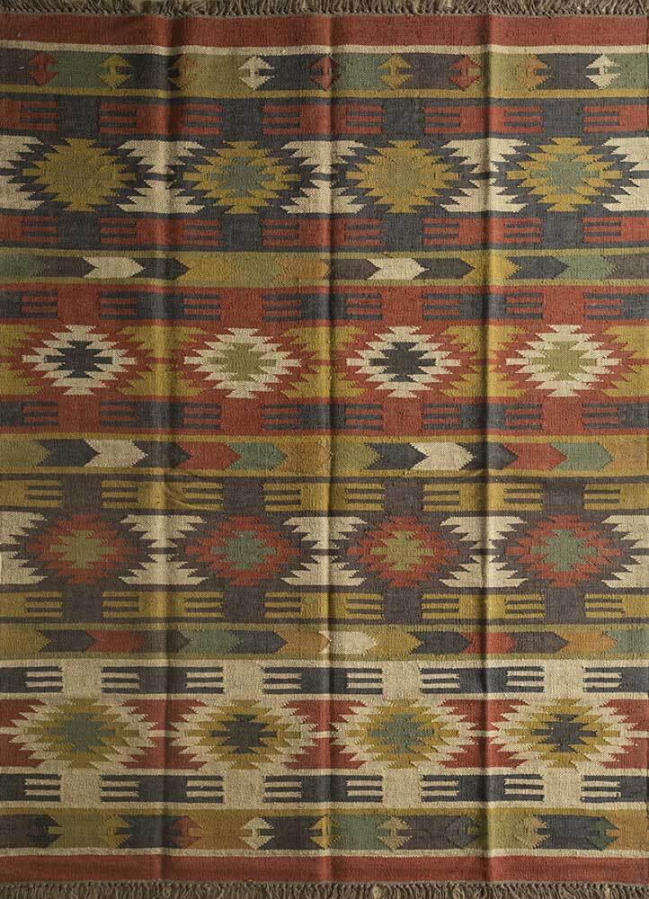 Wool Jute Rug Kilim Traditional Rustic Look Dhurrie Living Room Bedroom Carpet (KLM-20)
