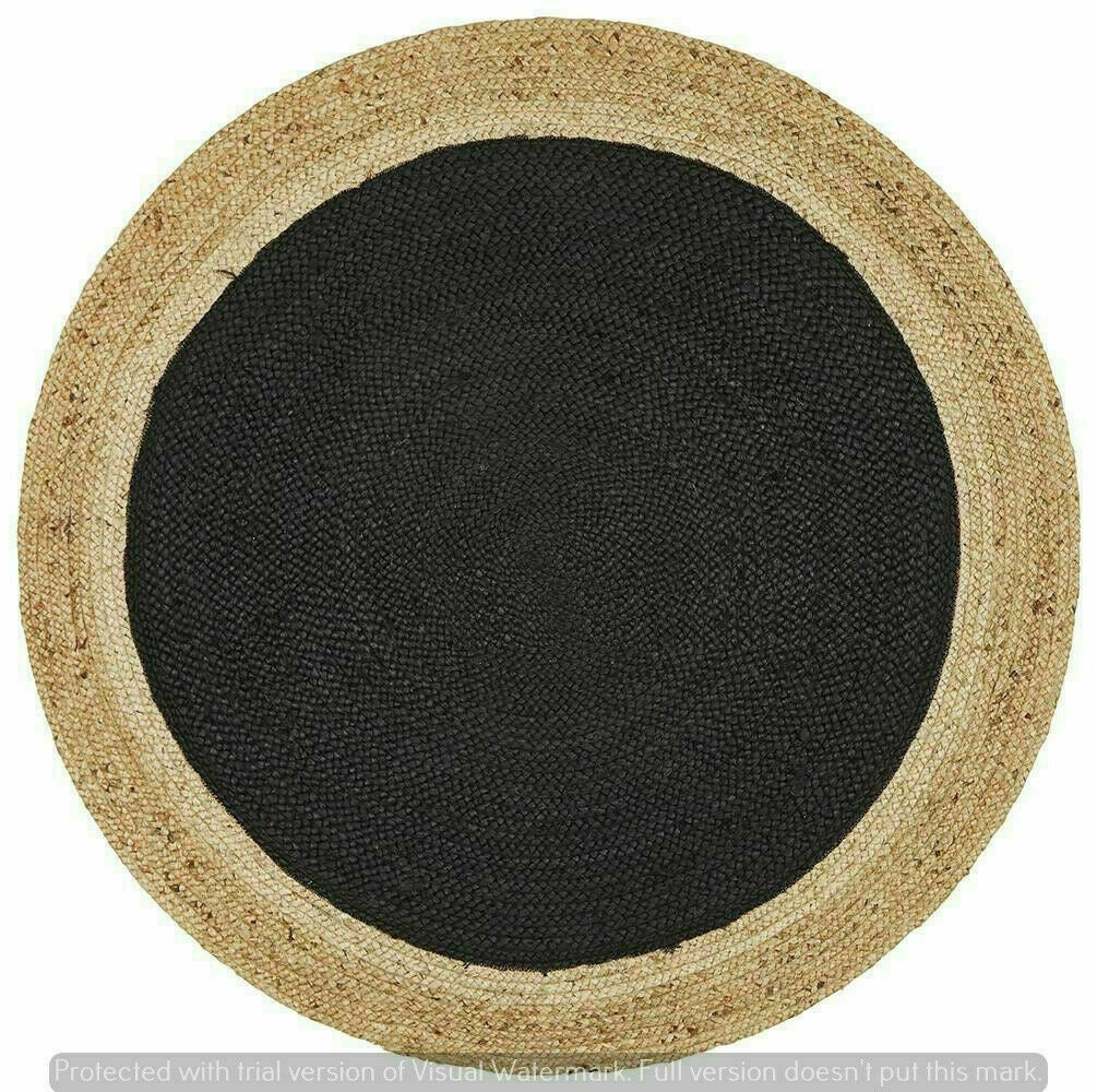 Ripaz Vogue - Tapis rond en jute noir avec bordure beige Tapis fait main 