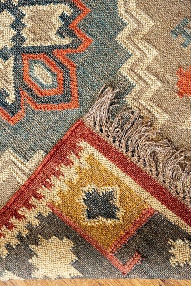 Wool Jute Rug Kilim Traditional Rustic Look Dhurrie Living Room Bedroom Carpet (KLM-49)