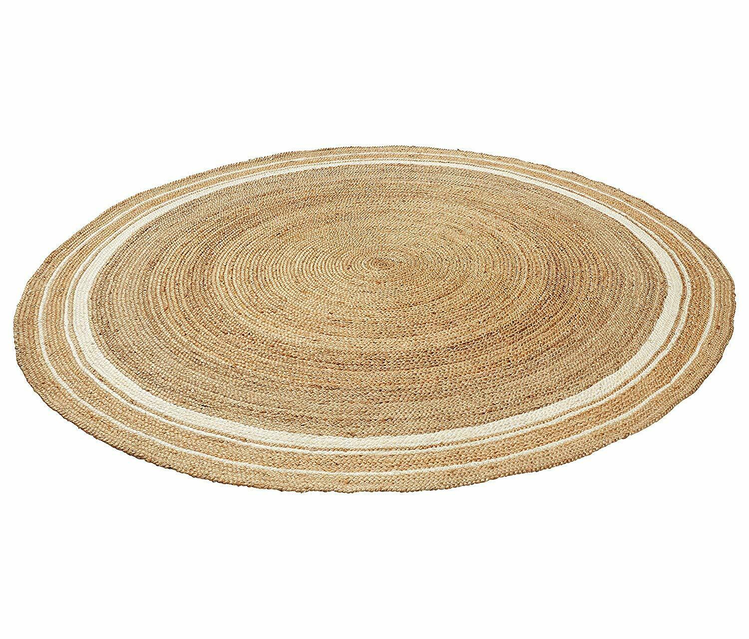 Ripaz Vogue - Tapis rond en jute tressé naturel couleur coton beige et blanc 