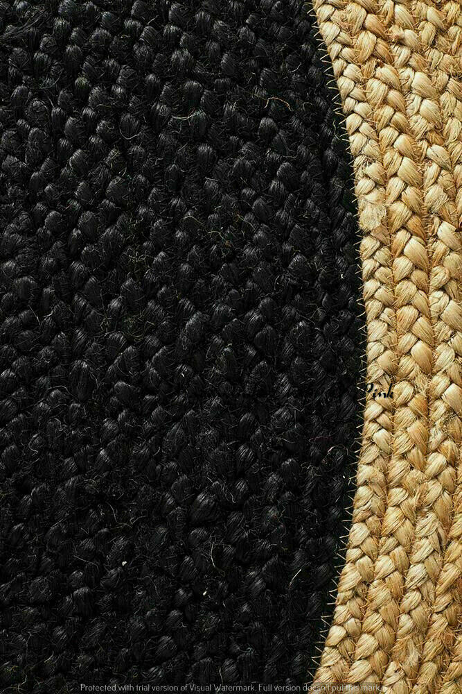 Ripaz Vogue - Tapis rond en jute noir avec bordure beige Tapis fait main 
