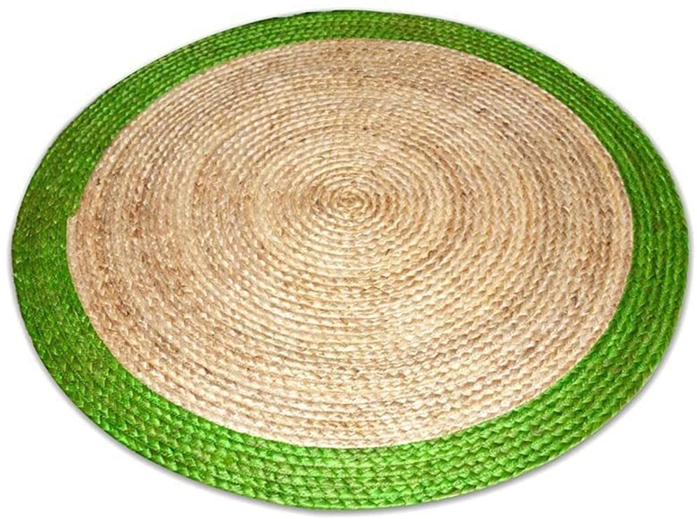Ripaz Vogue - Tapis rond en jute tressé à la main aspect rustique beige avec bordure verte 