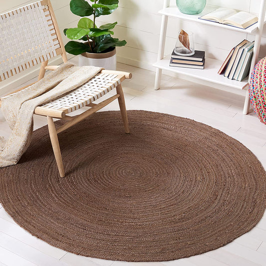 Ripaz Vogue - Handmade Natural Fiber Jute Rug Round Braided Area Carpet Boho Floor Decor