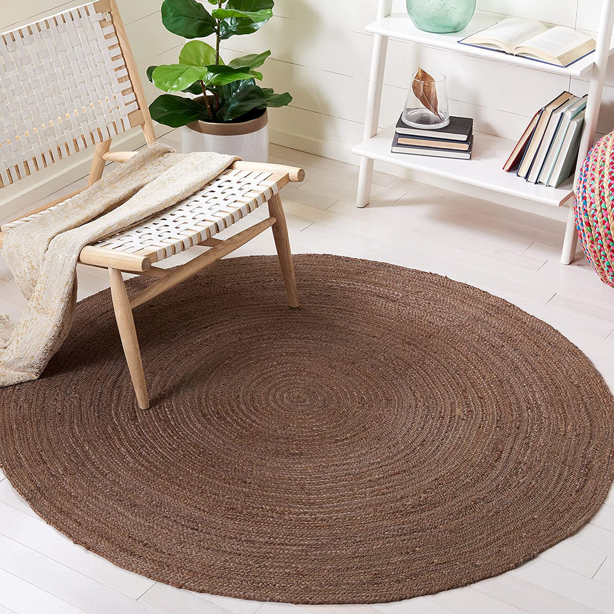 Ripaz Vogue - Handmade Natural Fiber Jute Rug Round Braided Area Carpet Boho Floor Decor