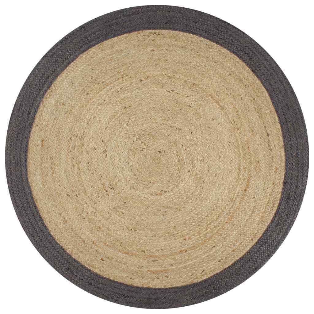 Ripaz Vogue - Tapis rond en jute tressé à la main aspect rustique beige avec bordure grise 
