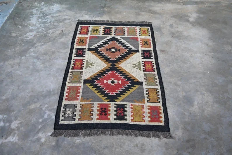 Ripaz Vogue Jute-Teppich, rechteckig, handgeflochten, modernes Design, für Wohnzimmer, Blau und Beige 