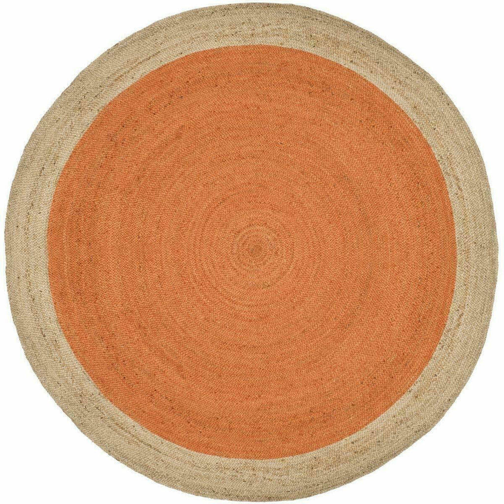 Ripaz Vogue - Tapis rond en jute tressé à la main aspect rustique orange avec bordure beige 
