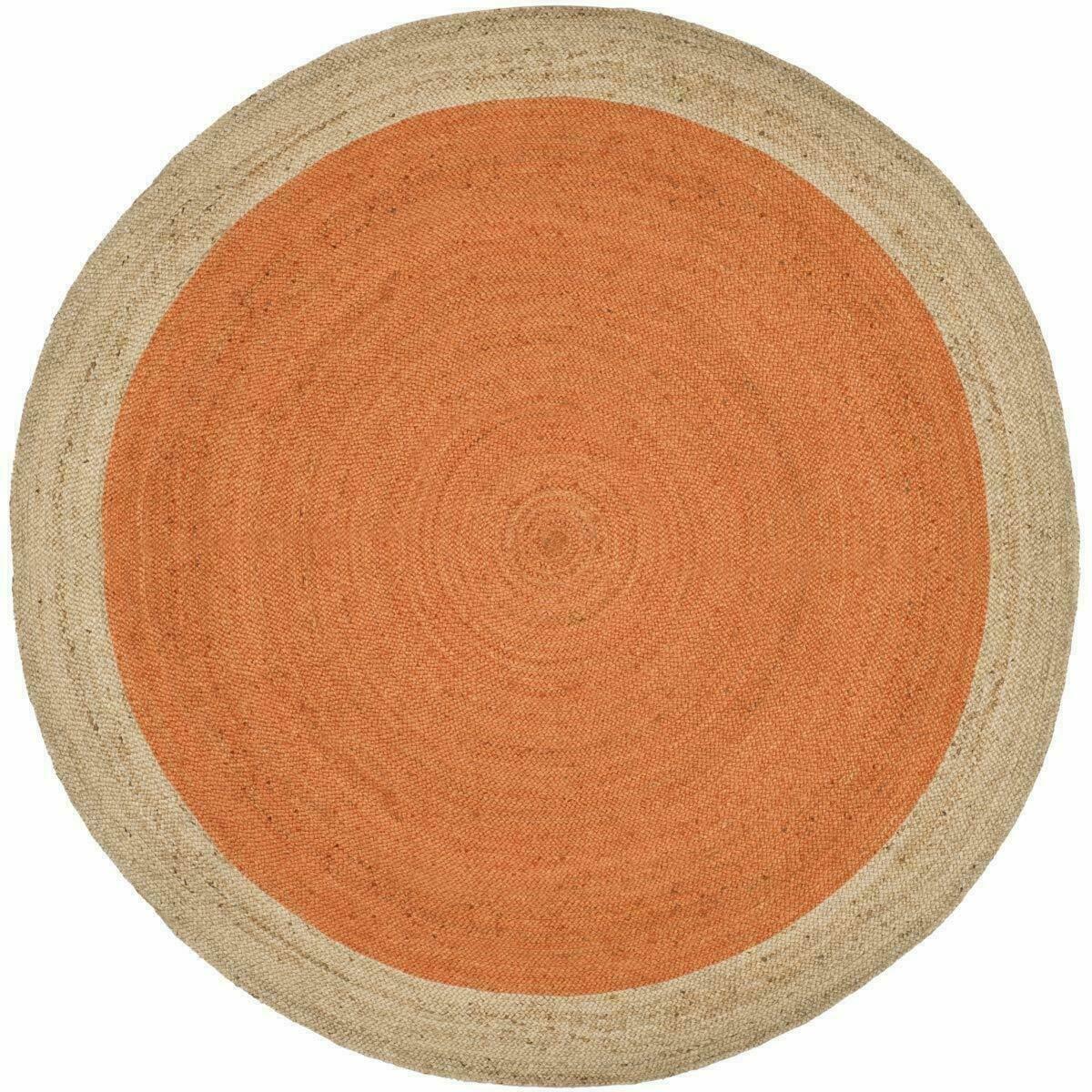 Ripaz Vogue - Tapis rond en jute tressé à la main aspect rustique orange avec bordure beige 