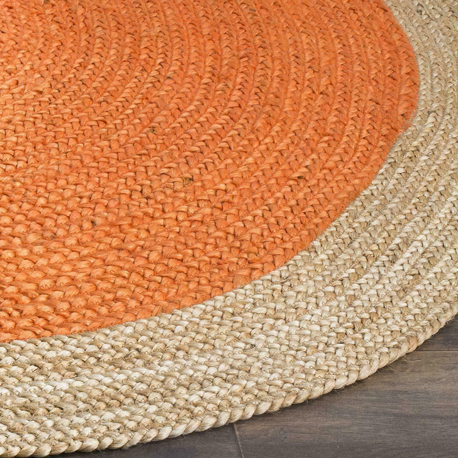 Ripaz Vogue - Tapis rond en jute tressé à la main aspect rustique orange avec bordure beige 