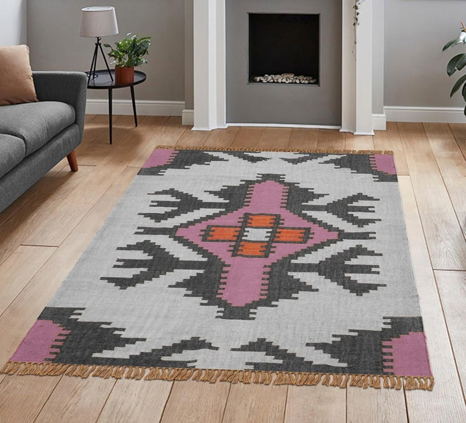 Wool Jute Rug Kilim Traditional Rustic Look Dhurrie Living Room Bedroom Carpet (KLM-22)