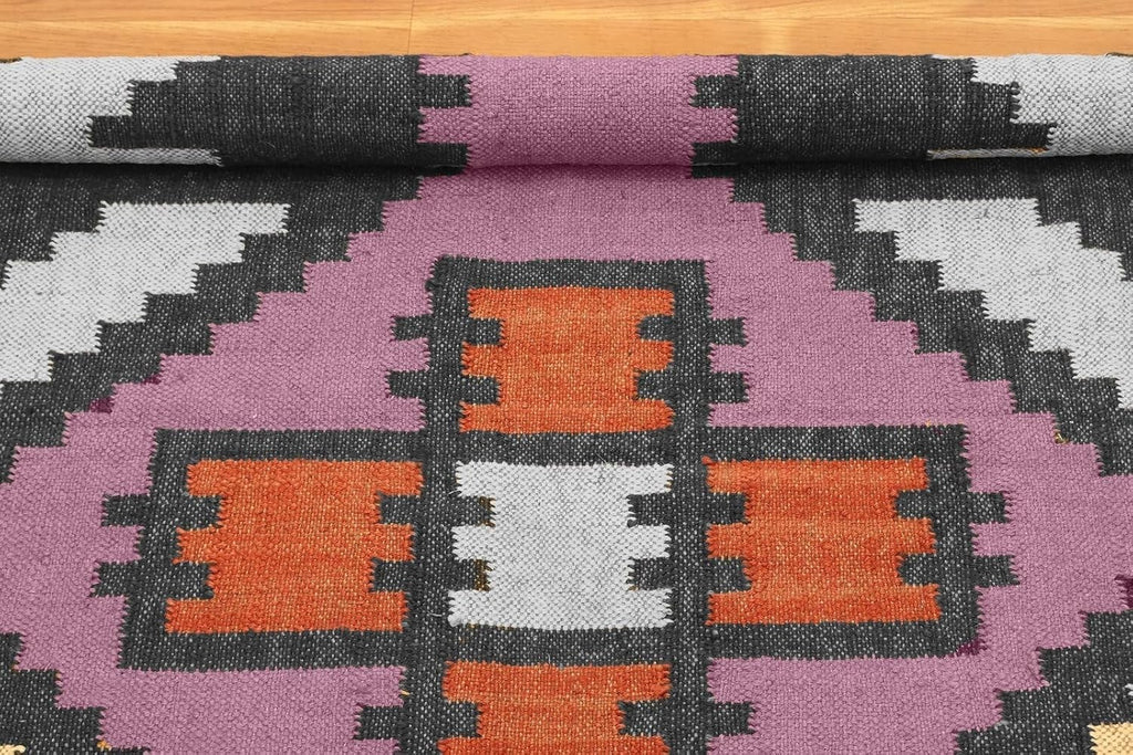 Wool Jute Rug Kilim Traditional Rustic Look Dhurrie Living Room Bedroom Carpet (KLM-22)