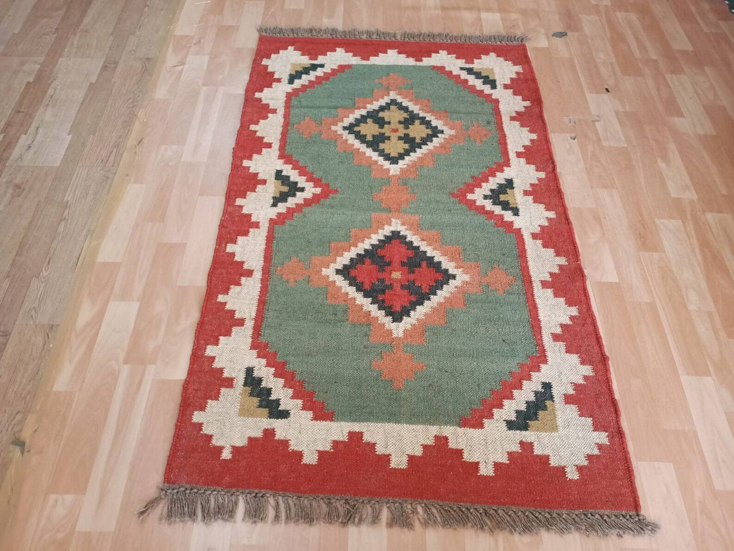 Ripaz Vogue Jute-Teppich, rechteckig, handgeflochten, modernes Design, für Wohnzimmer, Blau und Beige 