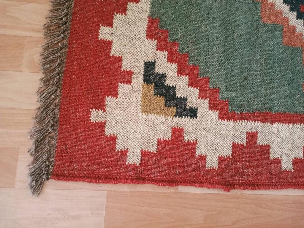 Wool Jute Rug Kilim Traditional Rustic Look Dhurrie Living Room Bedroom Carpet (KLM-52)