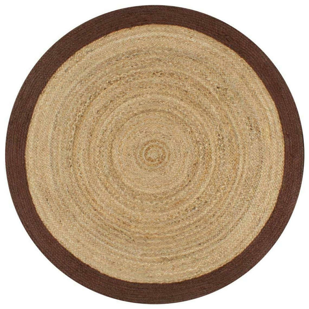 Ripaz Vogue - Tapis rond en jute tressé à la main aspect rustique beige avec bordure marron 