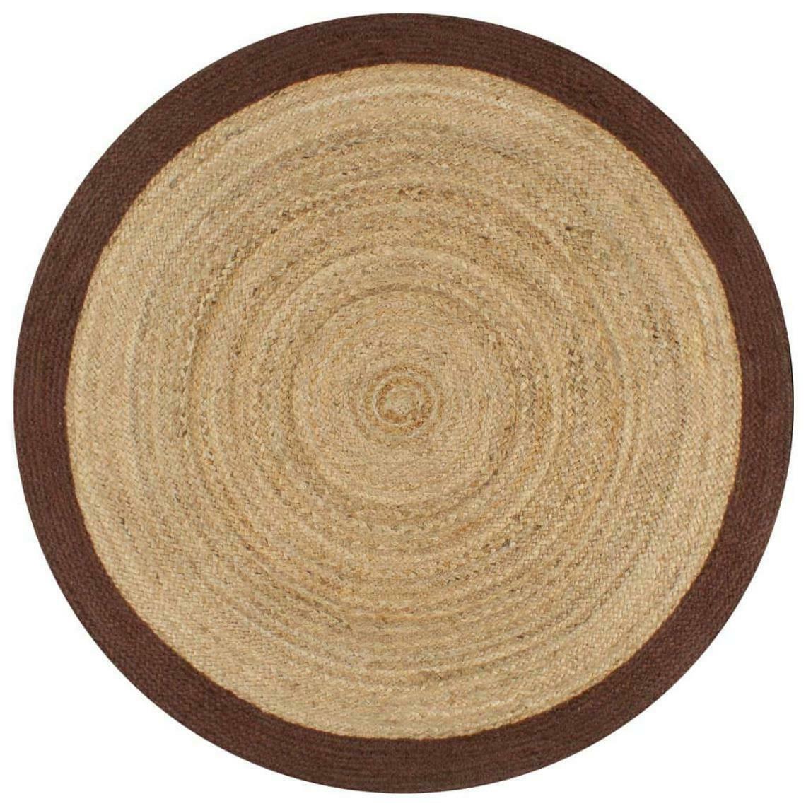 Ripaz Vogue - Tapis rond en jute tressé à la main aspect rustique beige avec bordure marron 