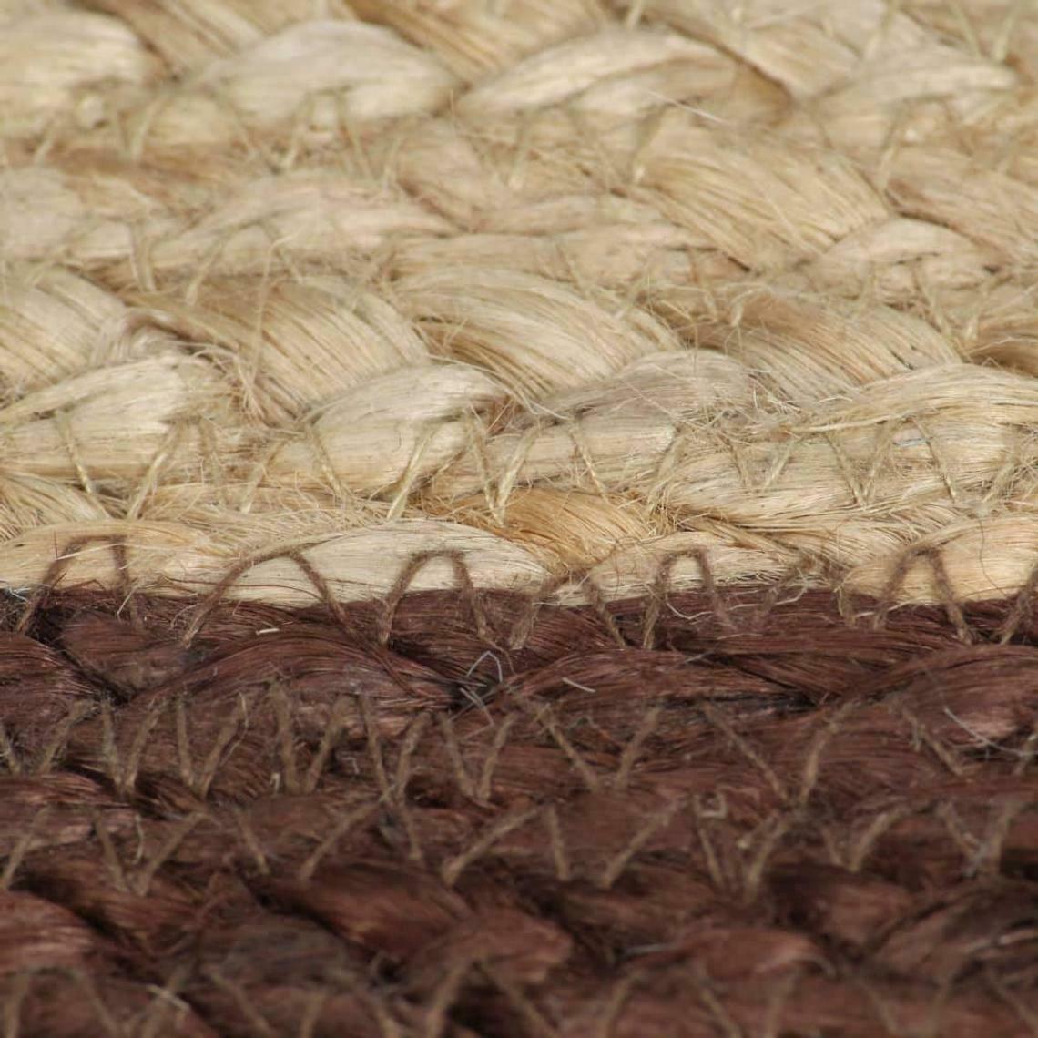 Ripaz Vogue - Tapis rond en jute tressé à la main aspect rustique beige avec bordure marron 