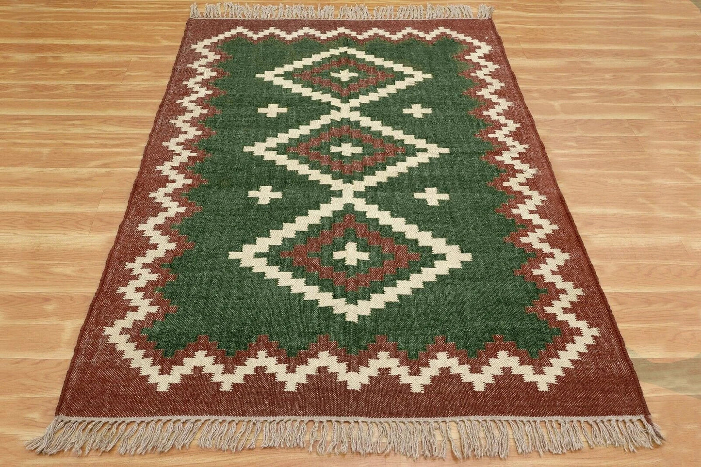 Wool Jute Rug Kilim Traditional Rustic Look Dhurrie Living Room Bedroom Carpet (KLM-53)