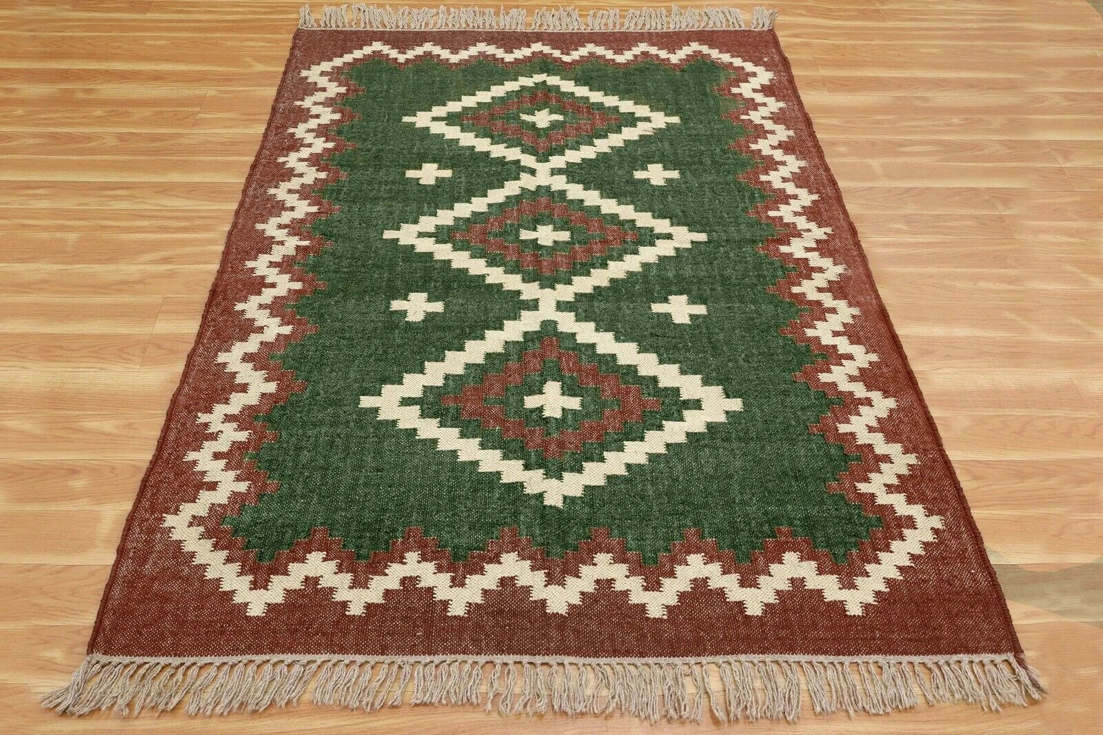 Wool Jute Rug Kilim Traditional Rustic Look Dhurrie Living Room Bedroom Carpet (KLM-53)