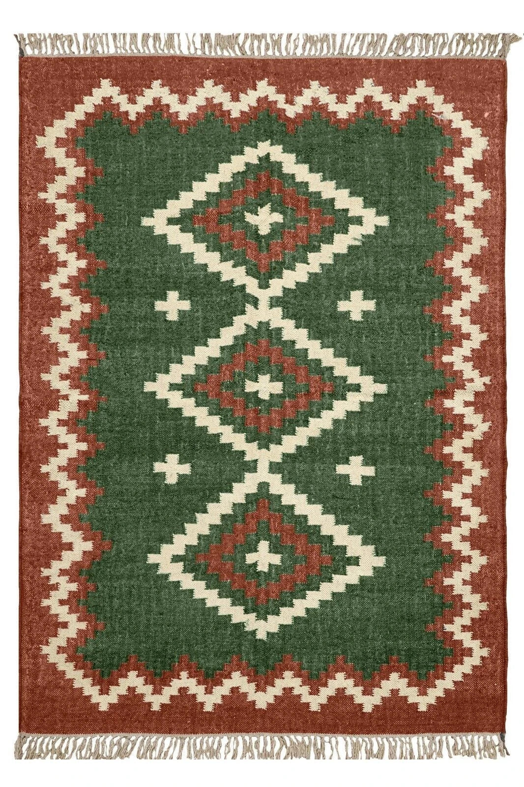 Wool Jute Rug Kilim Traditional Rustic Look Dhurrie Living Room Bedroom Carpet (KLM-53)