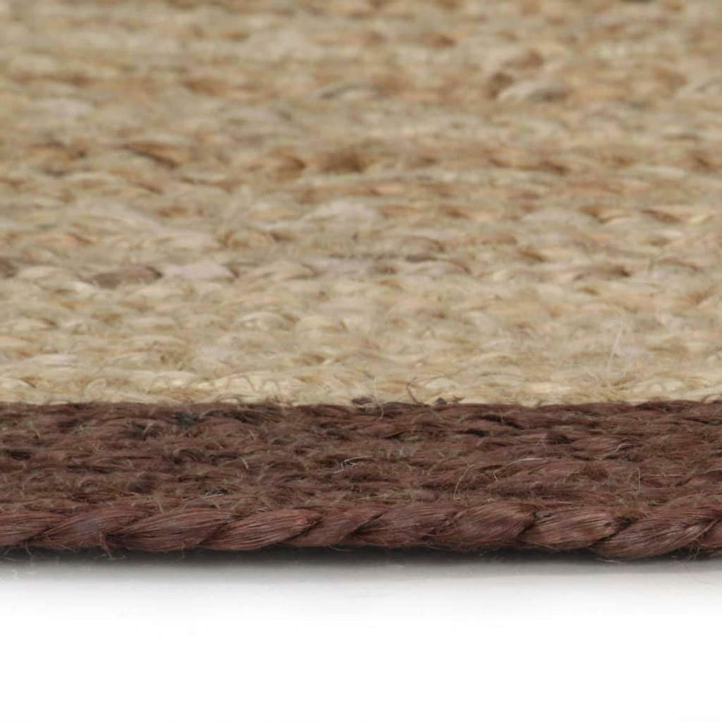 Ripaz Vogue - Tapis rond en jute tressé à la main aspect rustique beige avec bordure marron 