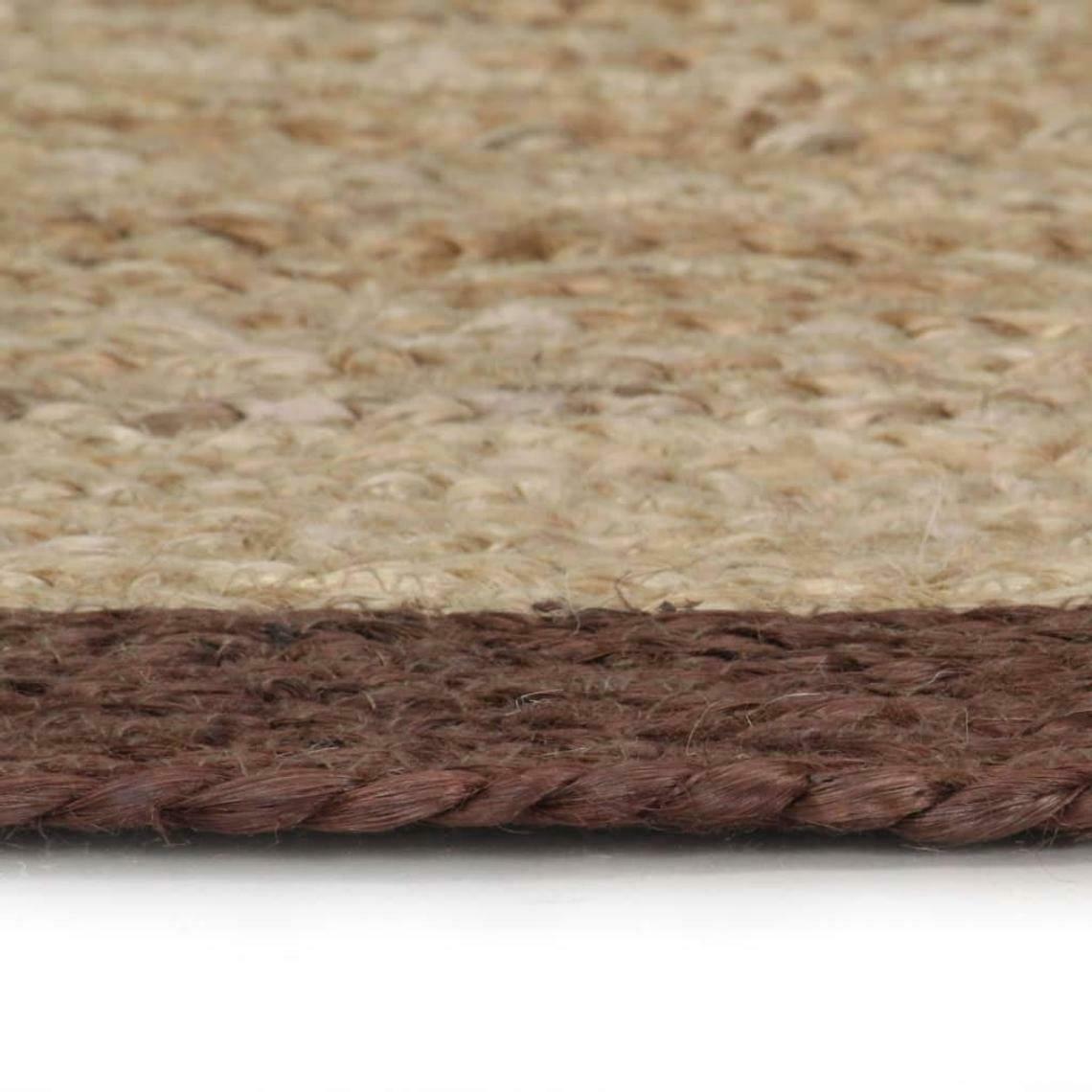 Ripaz Vogue - Tapis rond en jute tressé à la main aspect rustique beige avec bordure marron 