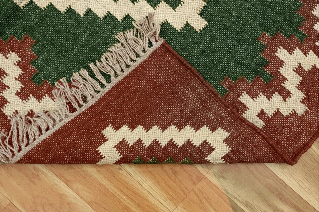 Wool Jute Rug Kilim Traditional Rustic Look Dhurrie Living Room Bedroom Carpet (KLM-53)